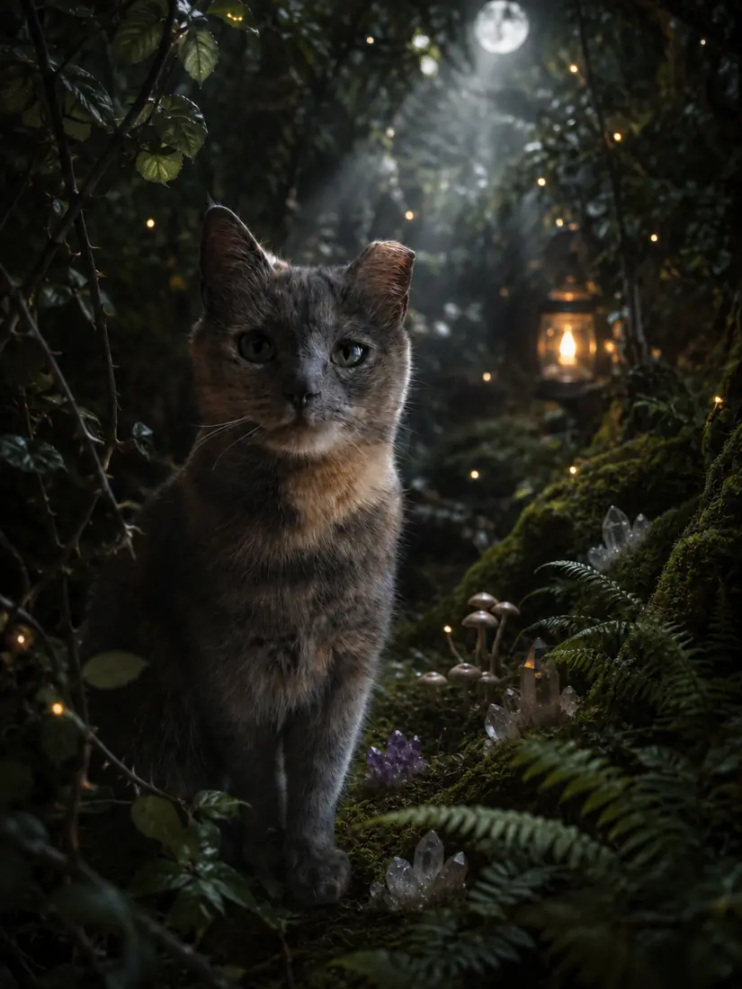 Pawdrey Hepburn in the moonlit Briar Woods